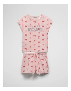 Australian Cotton Bow Pyjama Set in Mineral Pink