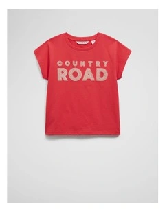 Organically Grown Cotton Sequin Logo T-shirt in Watermelon