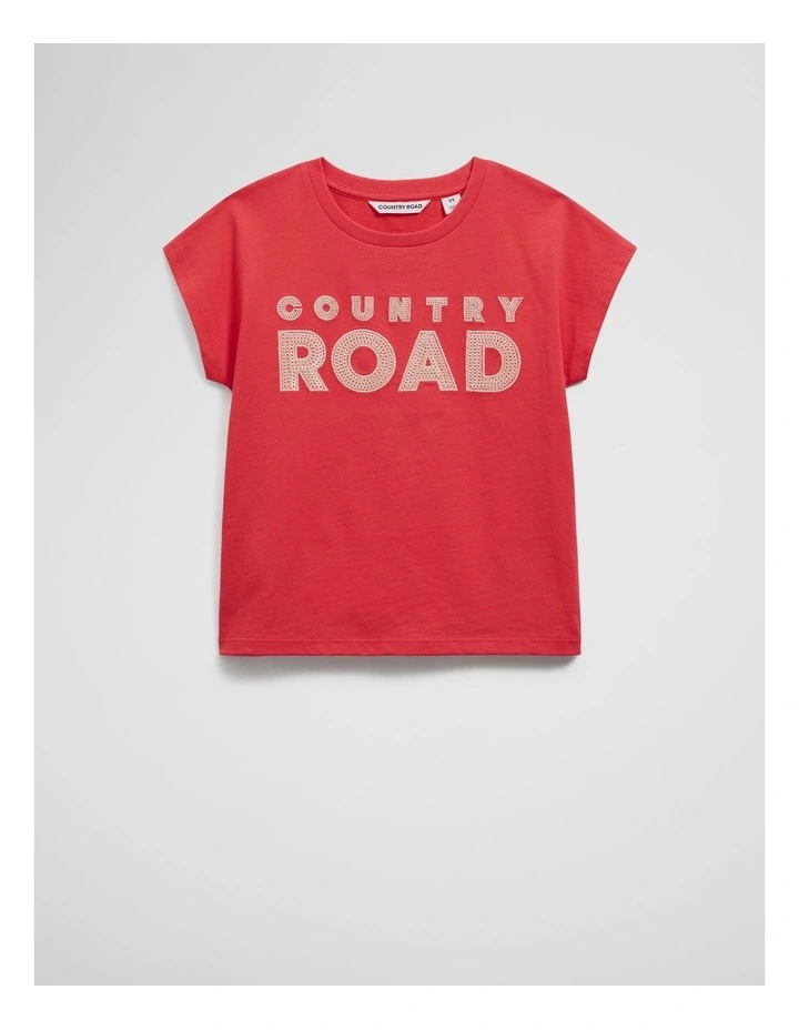 Organically Grown Cotton Sequin Logo T-shirt in Watermelon image 1