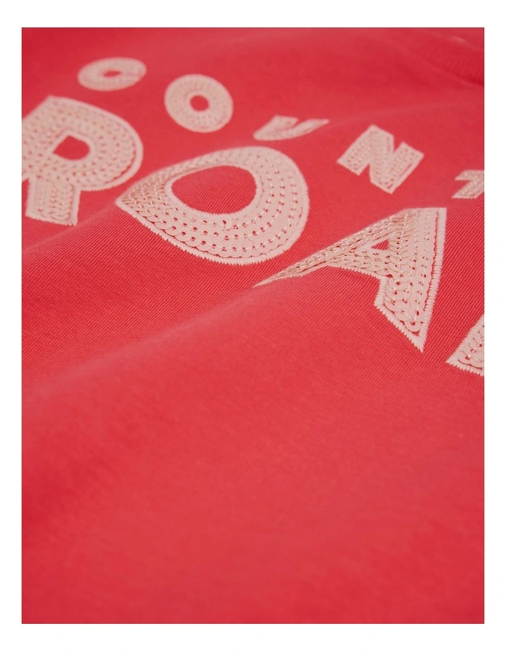 Organically Grown Cotton Sequin Logo T-shirt in Watermelon image 2