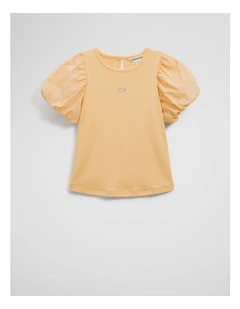 Bubble Sleeve T-shirt in Pale Yellow