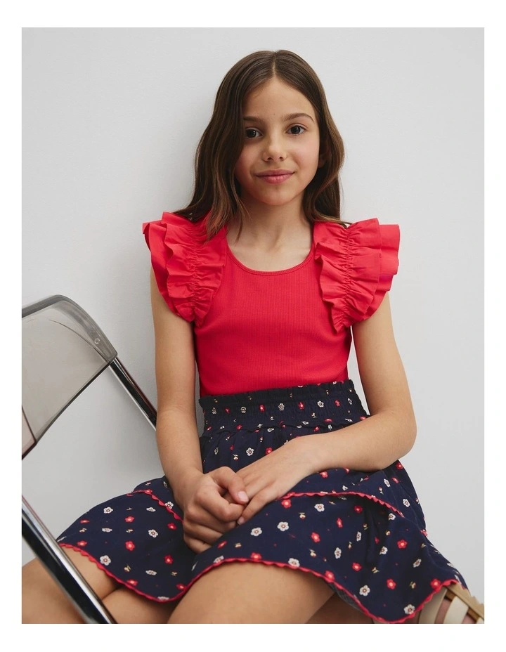 Ruffle Sleeve Tank in Watermelon image 1