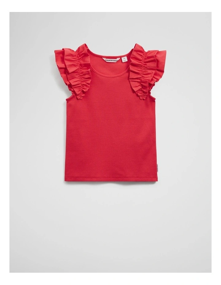 Ruffle Sleeve Tank in Watermelon image 4