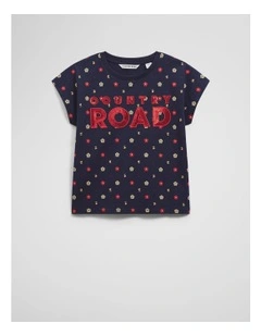 Organically Grown Cotton Sequin Logo T-shirt in Navy Ditsy