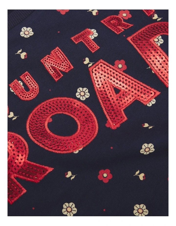 Organically Grown Cotton Sequin Logo T-shirt in Navy Ditsy image 2