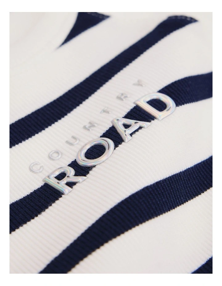 Organically Grown Cotton Logo Halter Tank in Navy Stripe image 2