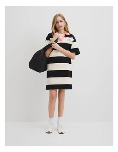 Teen Rugby Stripe Dress in Black Multi