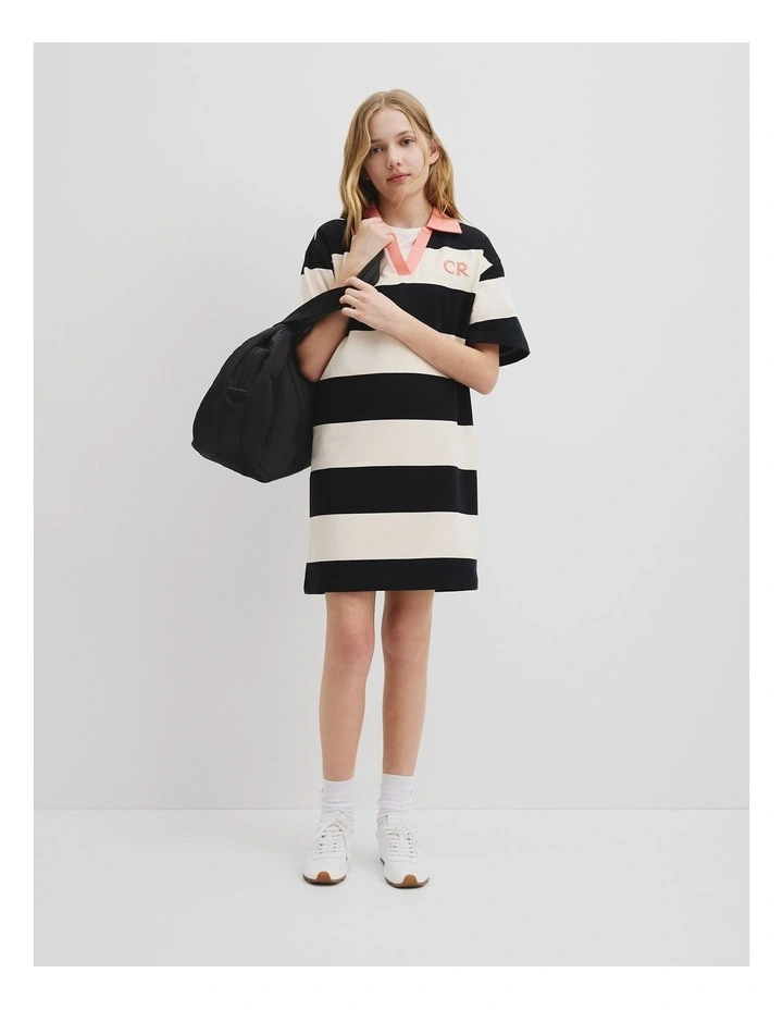 Teen Rugby Stripe Dress in Black Multi image 1