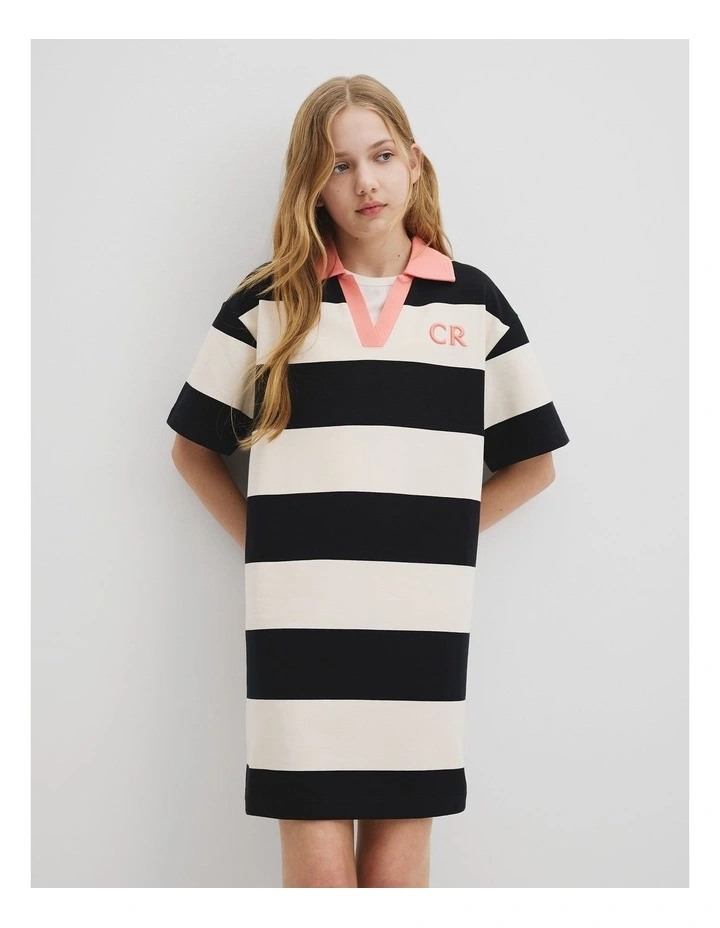 Teen Rugby Stripe Dress in Black Multi image 2