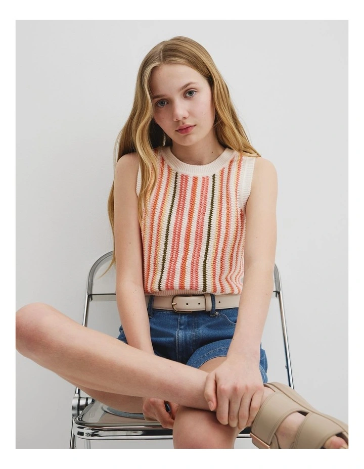Australian Cotton Stripe Knit Top in Multi Stripe image 3