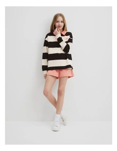 Organically Grown Cotton Stripe Rugby Top in Black Multi