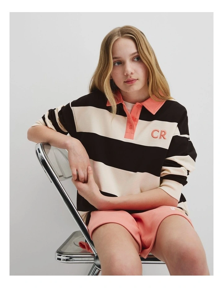 Organically Grown Cotton Stripe Rugby Top in Black Multi image 2