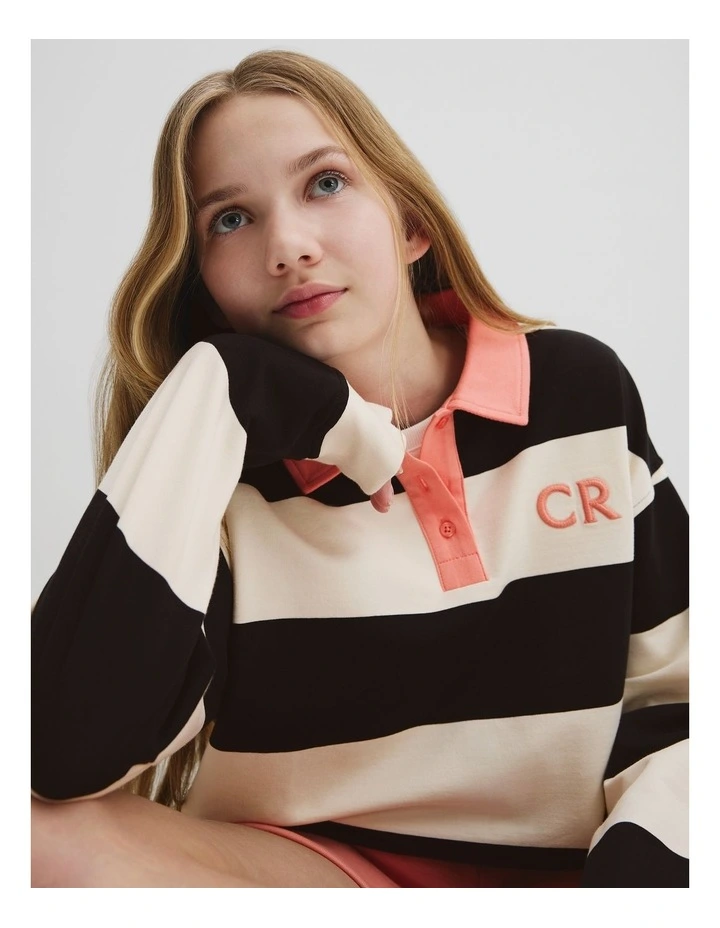 Organically Grown Cotton Stripe Rugby Top in Black Multi image 3