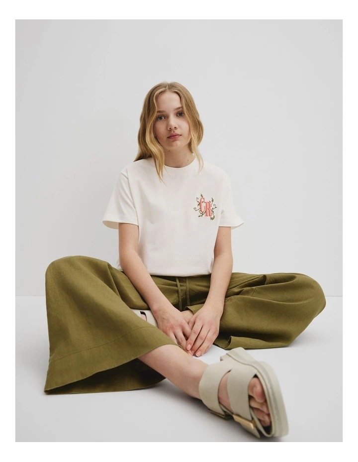 Floral Logo Embroidered T-shirt in Marshmallow image 1