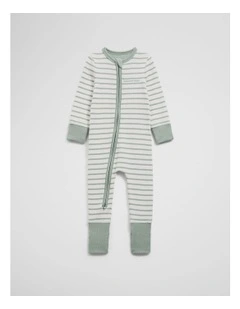 Organically Grown Cotton Stripe Rib Jumpsuit in Fern