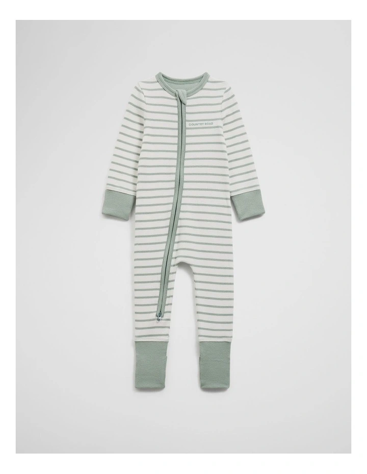 Organically Grown Cotton Stripe Rib Jumpsuit in Fern image 1