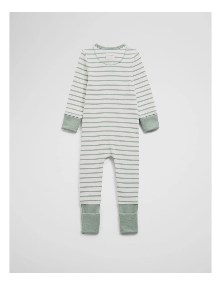 Organically Grown Cotton Stripe Rib Jumpsuit in Fern image 2