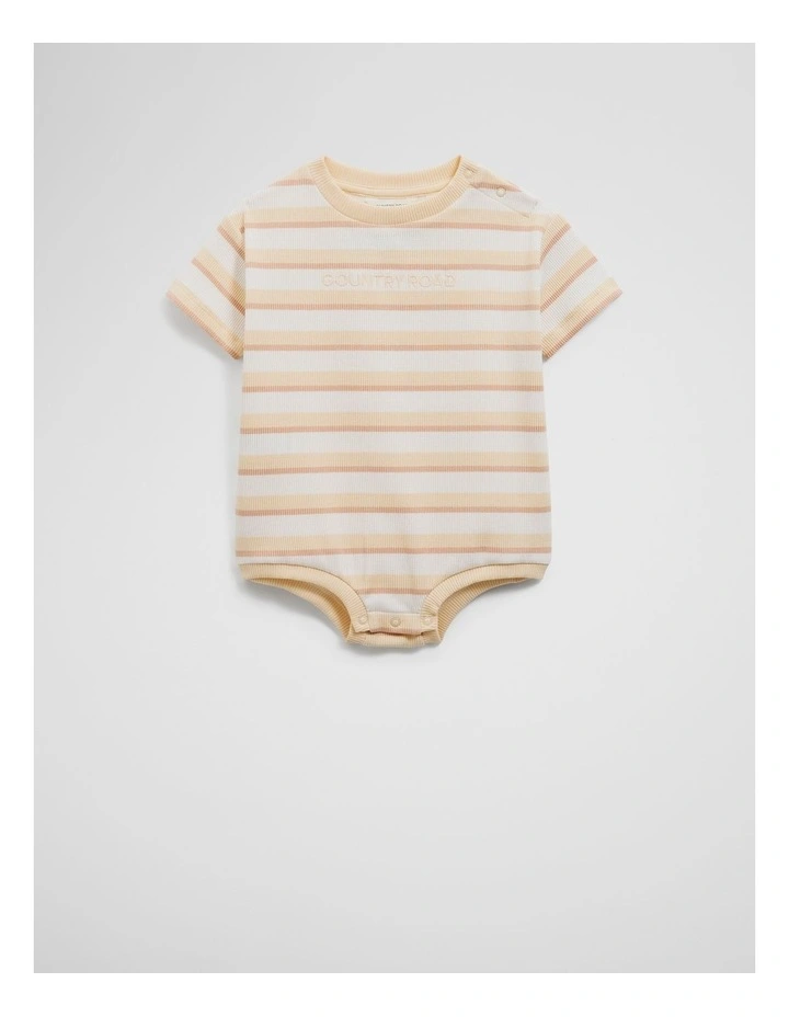 Organically Grown Cotton Oversize Stripe Short Sleeve Bodysuit in Lemon image 1