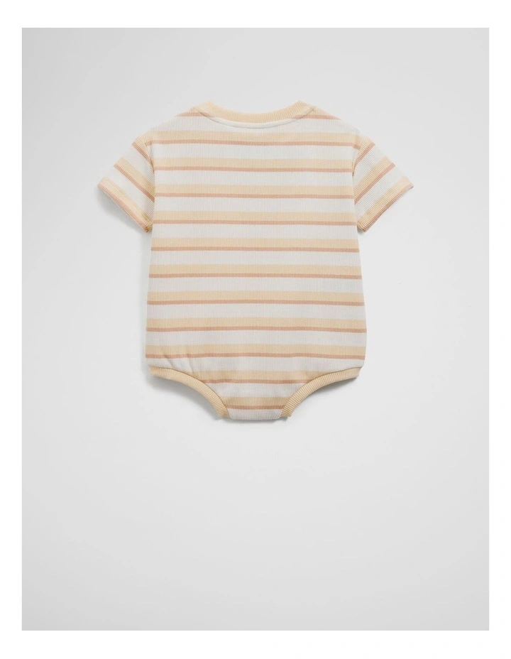 Organically Grown Cotton Oversize Stripe Short Sleeve Bodysuit in Lemon image 2