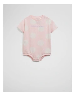 Organically Grown Cotton Oversize Spot Short Sleeve Bodysuit in Pink