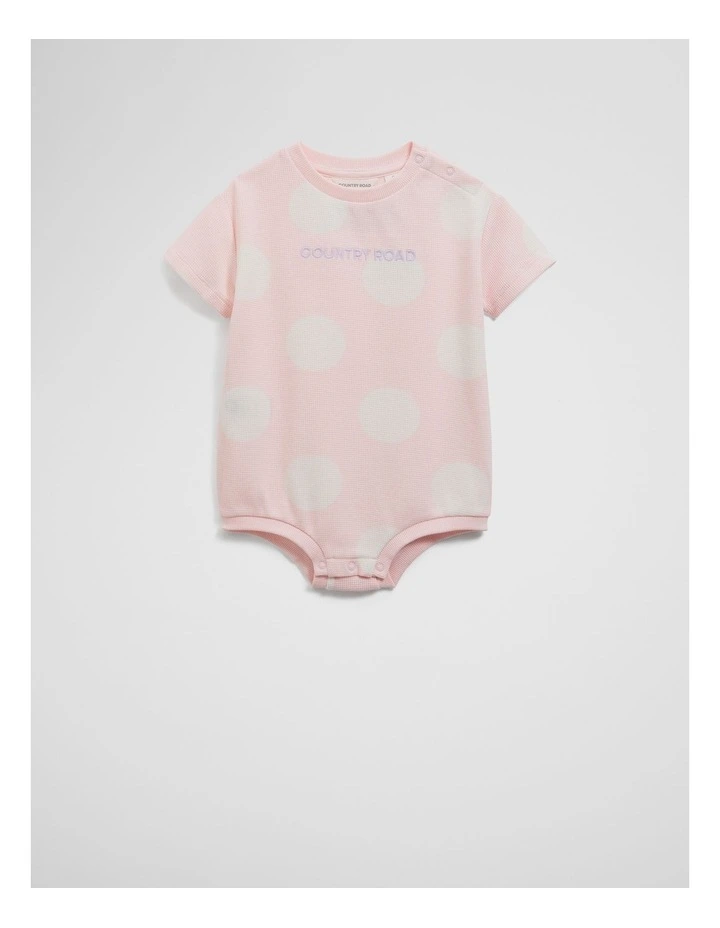 Organically Grown Cotton Oversize Spot Short Sleeve Bodysuit in Pink image 1