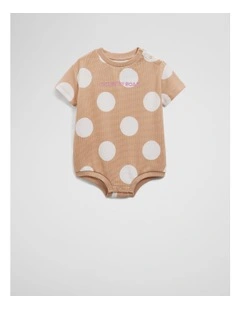 Organically Grown Cotton Oversize Spot Short Sleeve Bodysuit in Butterscotch