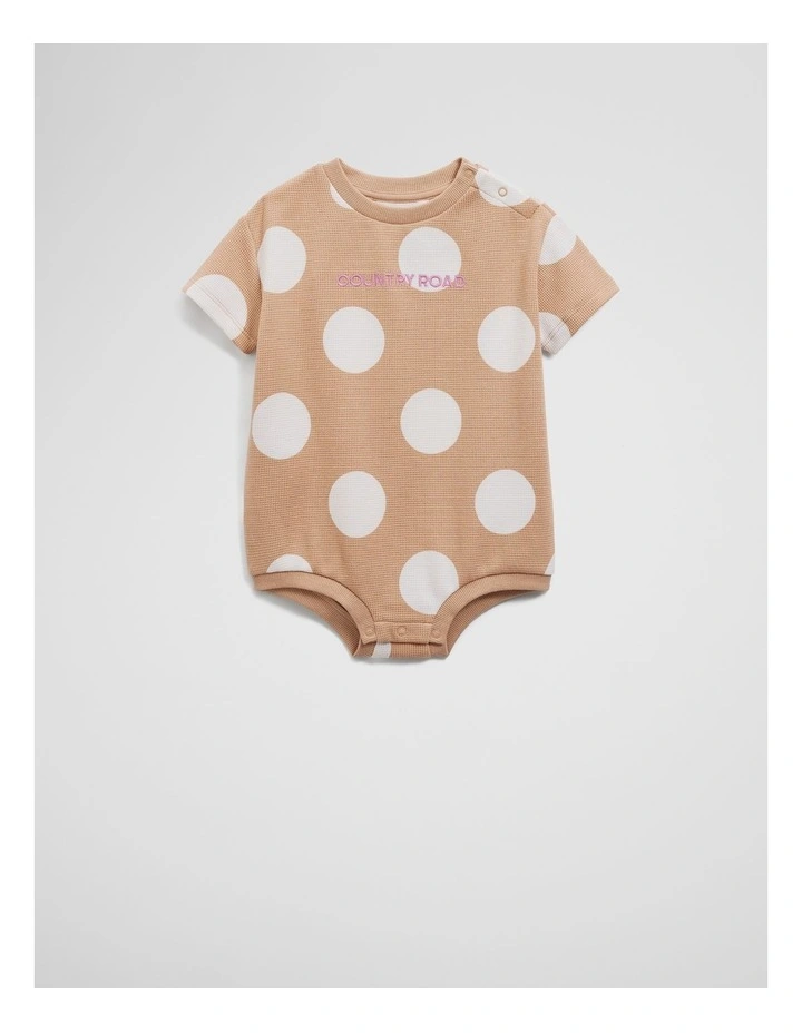 Organically Grown Cotton Oversize Spot Short Sleeve Bodysuit in Butterscotch image 1