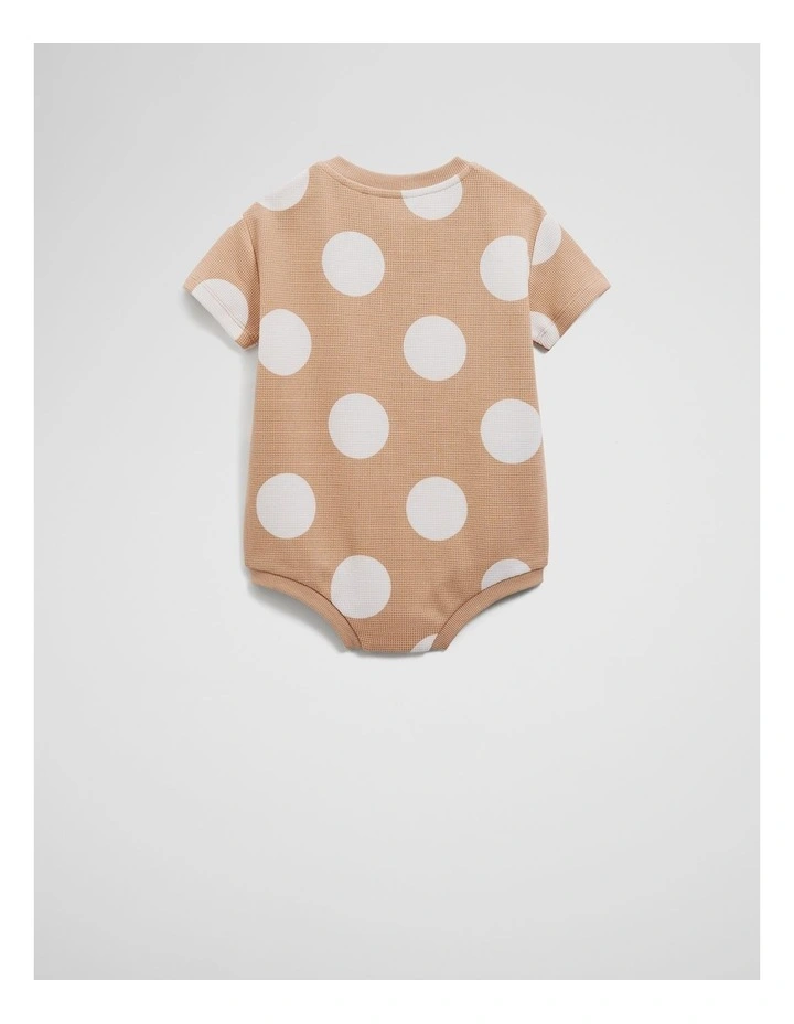 Organically Grown Cotton Oversize Spot Short Sleeve Bodysuit in Butterscotch image 2
