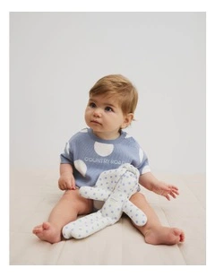Organically Grown Cotton Oversize Spot Short Sleeve Bodysuit in Slate Blue