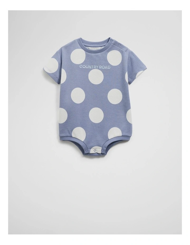 Organically Grown Cotton Oversize Spot Short Sleeve Bodysuit in Slate Blue image 3