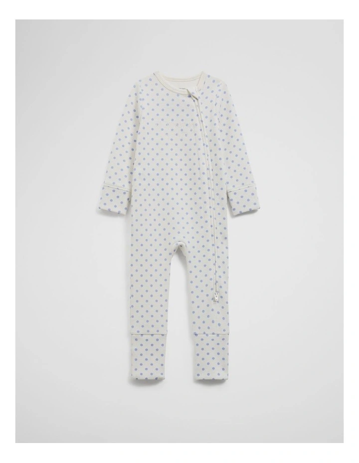 Organically Grown Cotton Waffle Jumpsuit in Bluebell Spot image 3