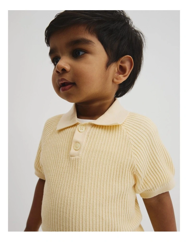 Organically Grown Cotton Knit Polo in Lemon image 2
