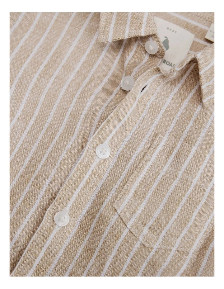 Organically Grown Linen Long Sleeve Linen Shirt in Latte Stripe image 2