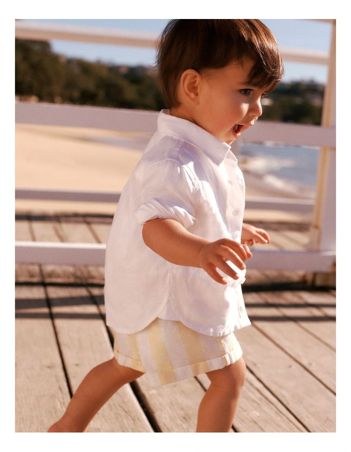 Organically Grown Cotton Blend Stripe Pull-on Short in Lemon image 2