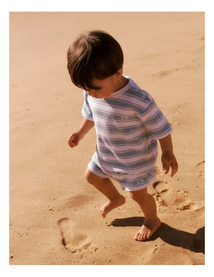 Organically Grown Cotton Terry Short in Ice Blue Stripe image 2