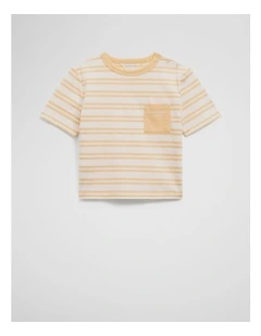 Organically Grown Cotton Country Road Pocket T-shirt in Pale Yellow Stripe