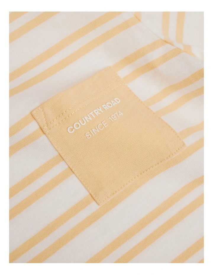 Organically Grown Cotton Country Road Pocket T-shirt in Pale Yellow Stripe image 2