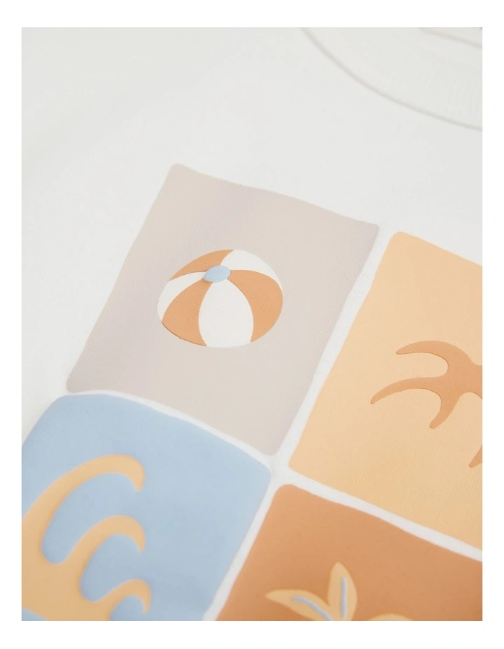 Oversized Beach Motif T-shirt in Marshmallow image 3