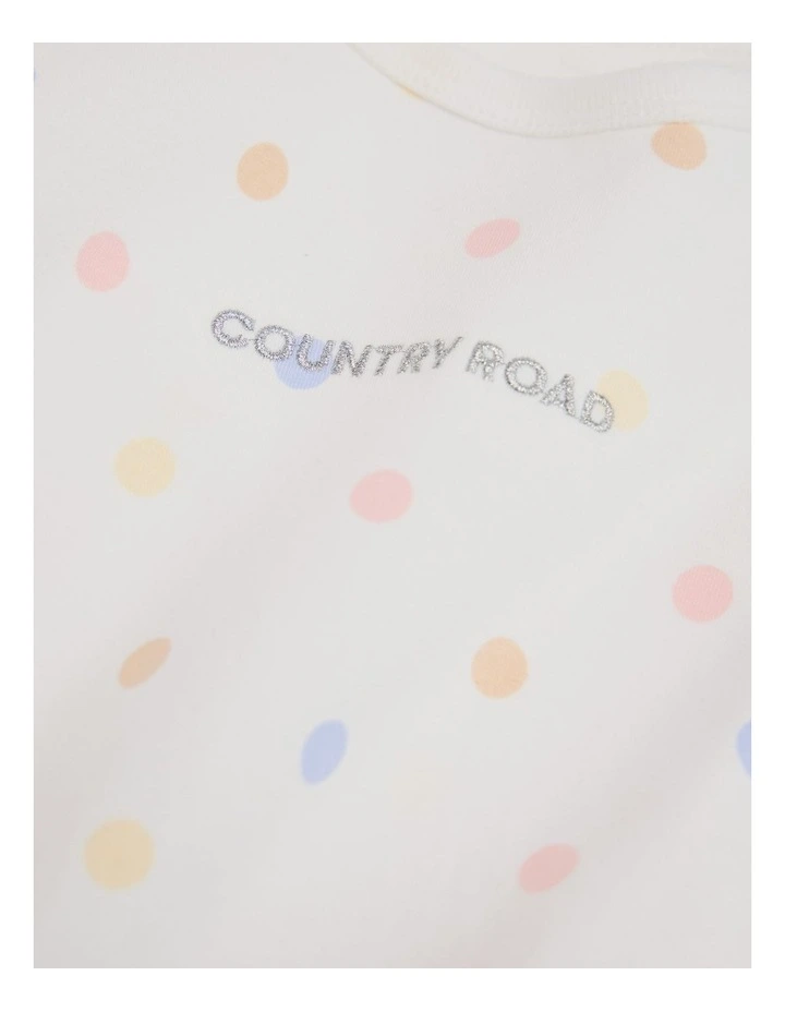 Organically Grown Cotton Frill Long Sleeve Logo Bodysuit in Multi Spot Marsh image 3