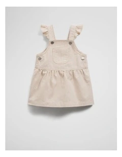 Organically Grown Cotton Railroad Frill Dress in Oat Stripe