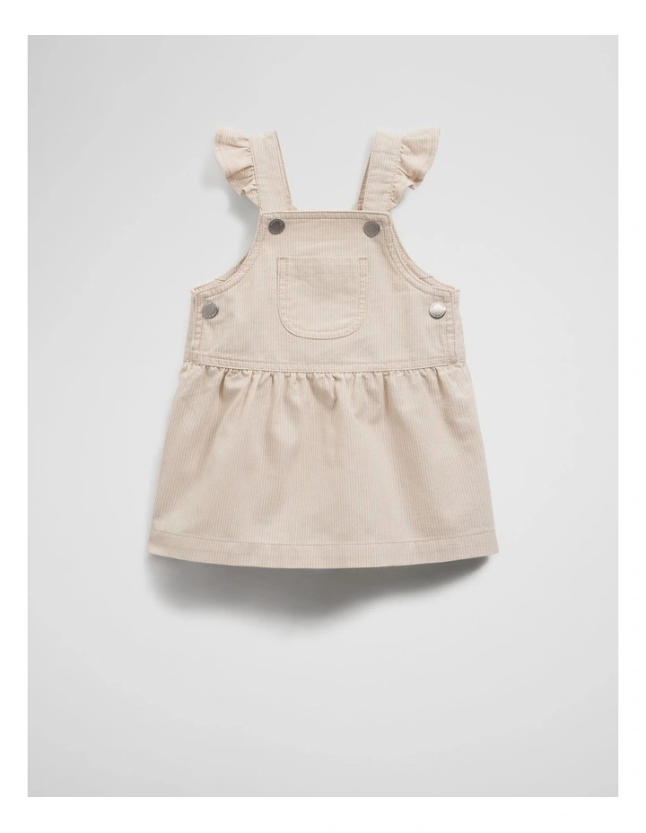 Organically Grown Cotton Railroad Frill Dress in Oat Stripe image 1