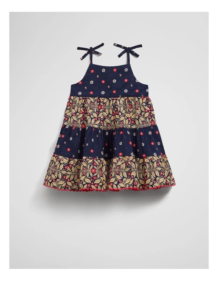 Organically Grown Cotton Tiered Spliced Romper in Navy Floral image 4