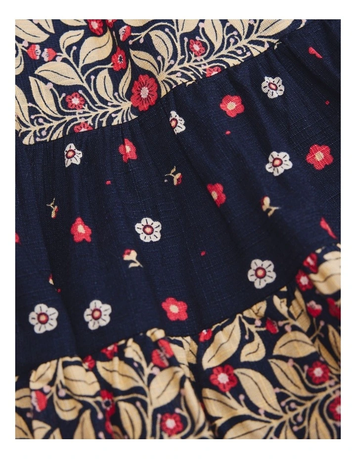 Organically Grown Cotton Tiered Spliced Romper in Navy Floral image 5