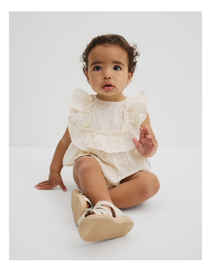 Broderie Frill Romper in Cream image 1