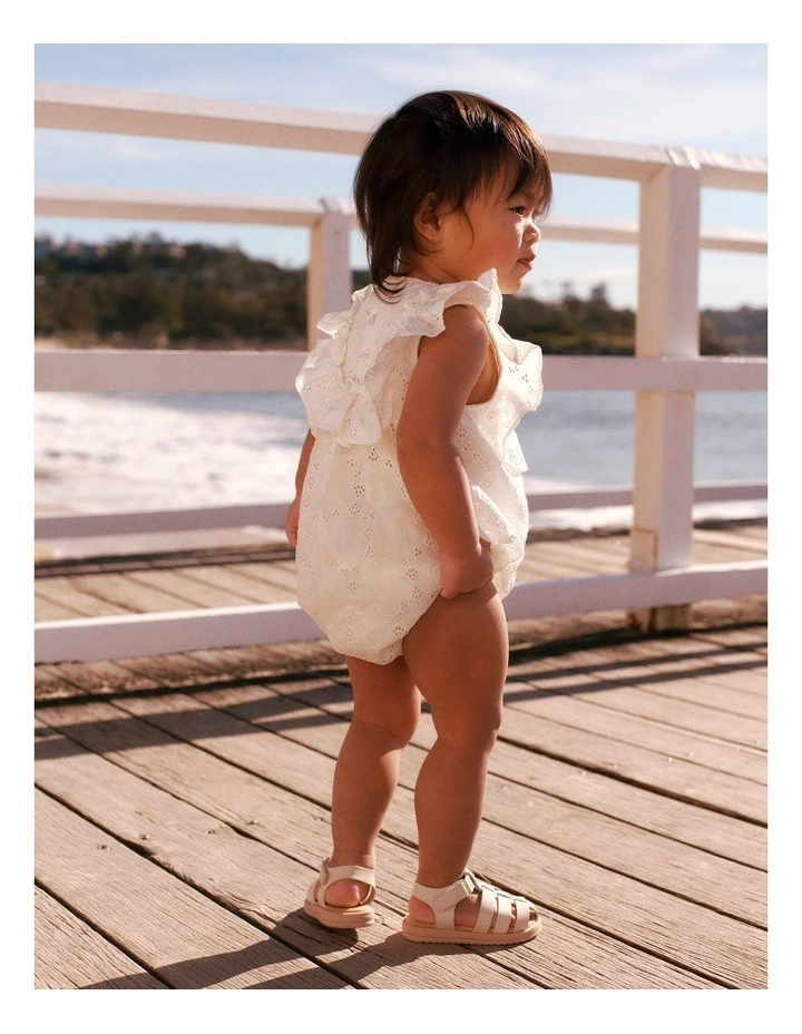 Broderie Frill Romper in Cream image 2