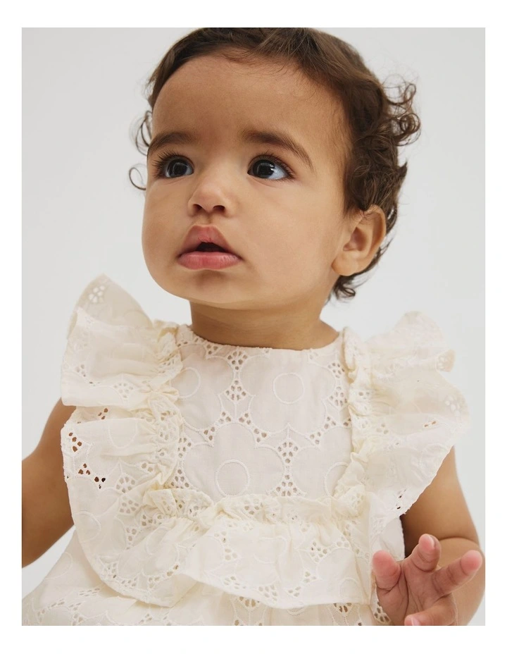 Broderie Frill Romper in Cream image 3