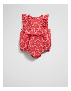 Broderie Frill Romper in Watermelon