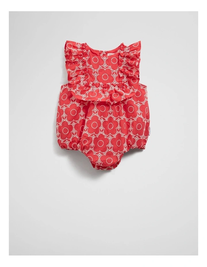 Broderie Frill Romper in Watermelon image 1