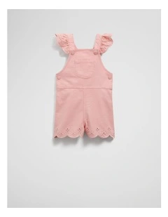 Organically Grown Denim Broderie Overall in Mineral Pink