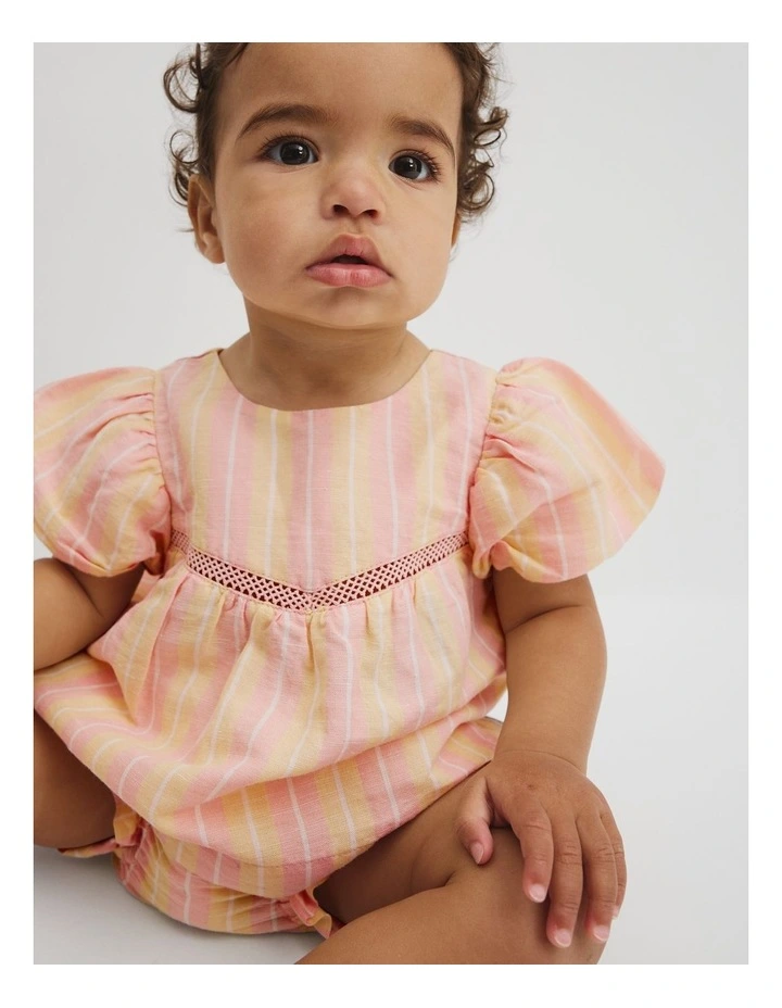 Organically Grown Cotton Blend Puff Sleeve Top in Multi Stripe image 2